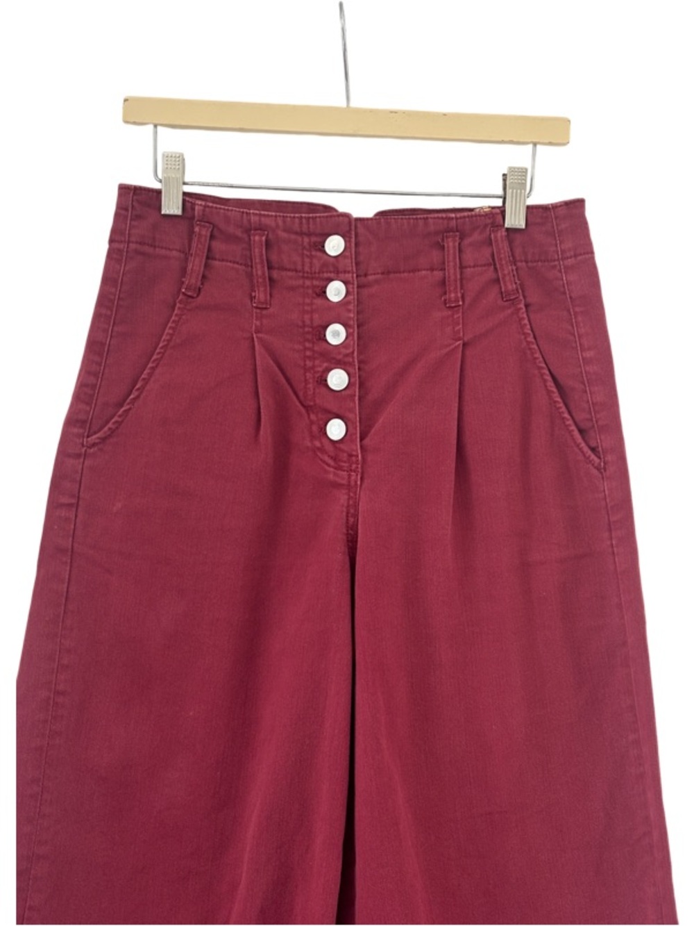 Anthropologie Maeve Wide Baggy High-Rise Button-Fly Pants in Burgundy Size 28 - Picture 5 of 11
